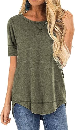 HIYIYEZI Summer Tops for Women Short Sleeve Casual Tunic