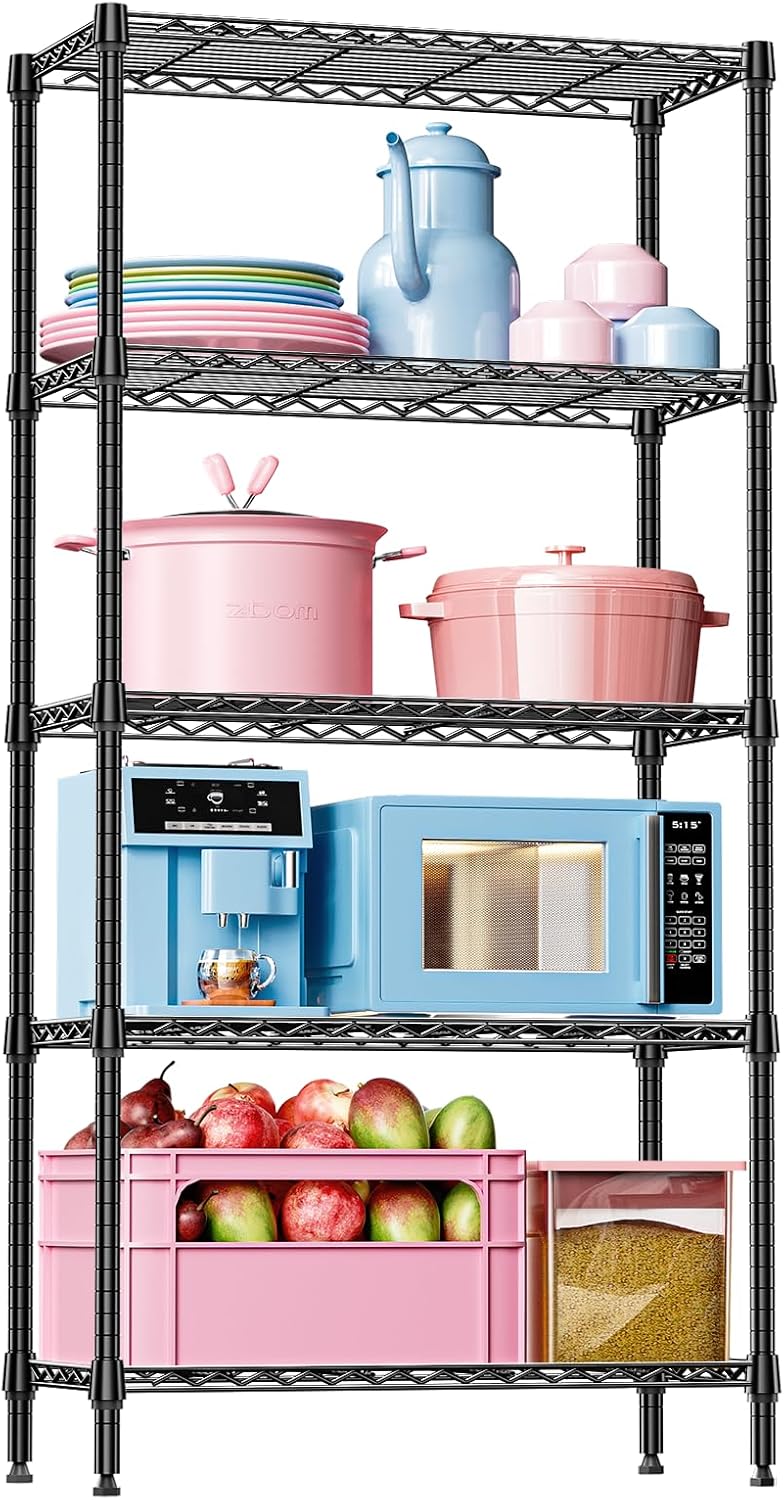 IZEUK 5 Tier Black Metal Storage Shelves for Home and Garage