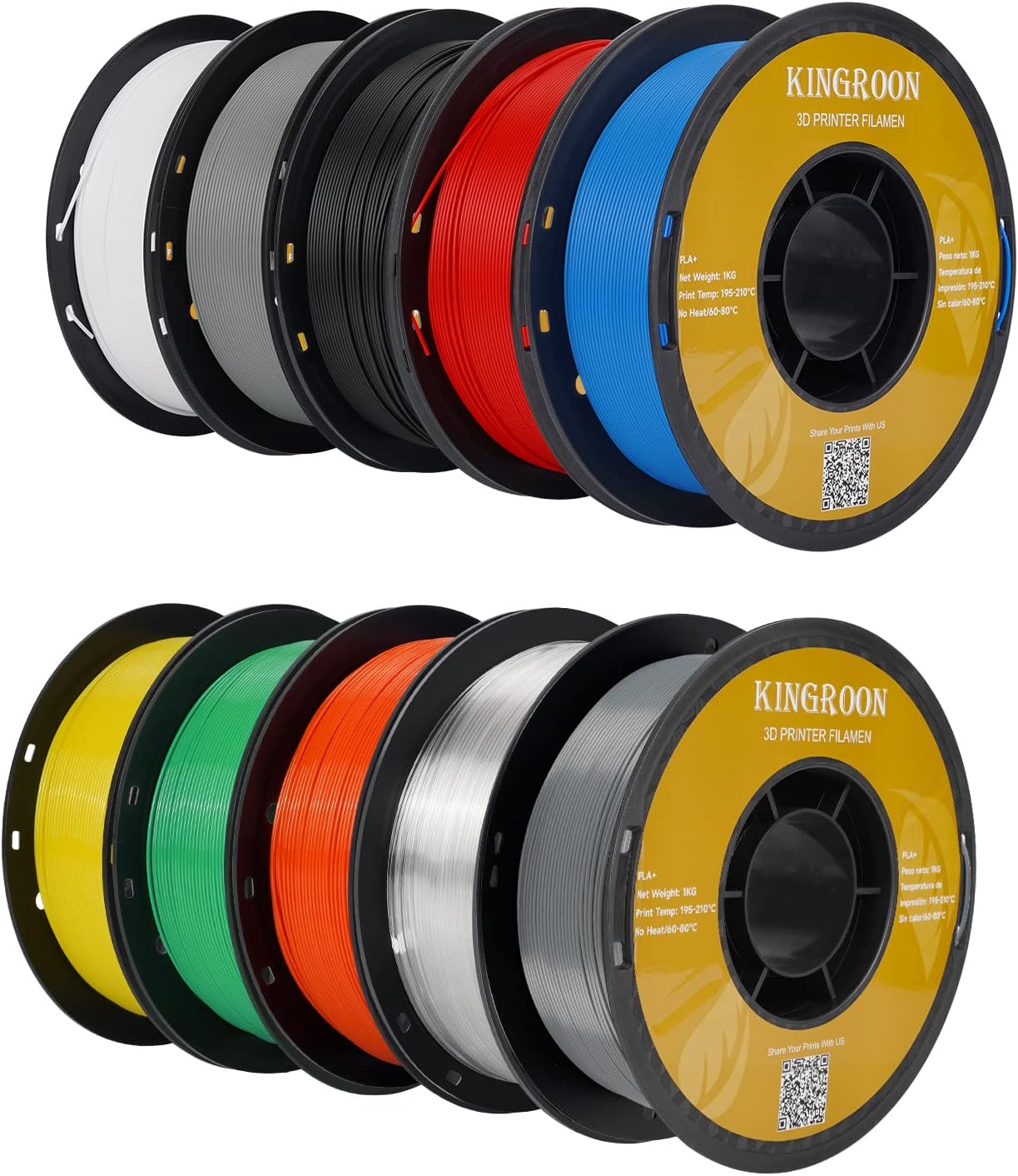 Kingroon PLA Plus 3D Printer Filament - 10 Rolls of Quality