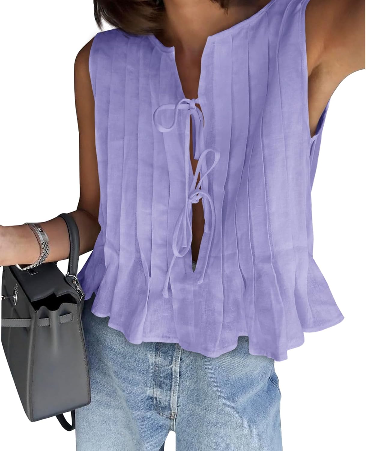 Cicy Bell Womens Bow Front Tie Tank Tops for Summer Style