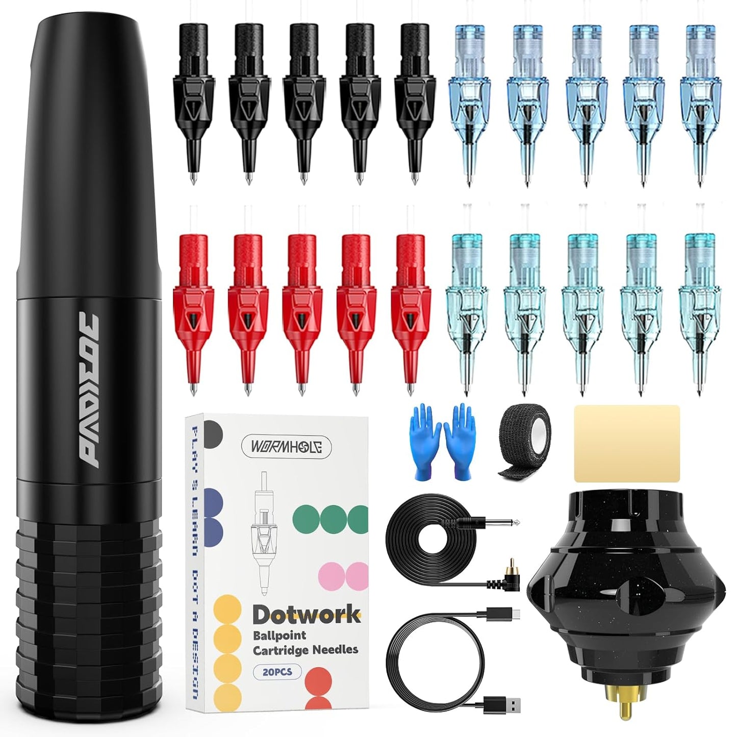Wireless Tattoo Gun Kit with Ballpoint Pen Cartridge Needles