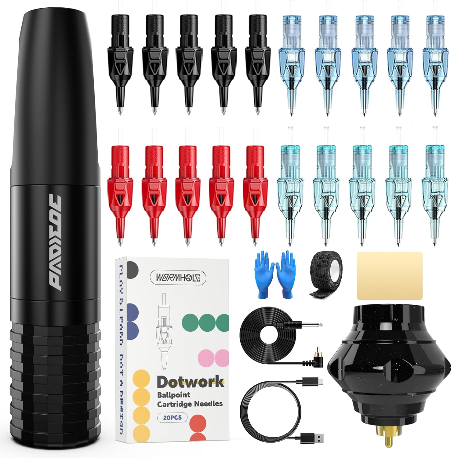 Wireless Tattoo Gun Kit with Ballpoint Pen Cartridge Needles