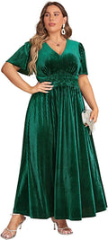 Simplee Womens V Neck Velvet Maxi Dress Plus Size - Empire Waist