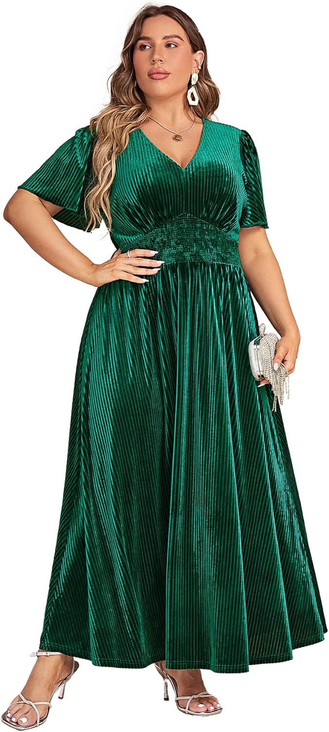 Simplee Womens V Neck Velvet Maxi Dress for Wedding Guests
