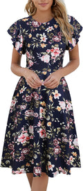 HELYO Women's V-Back Dress with Ruffle Sleeves and Convenient Pockets