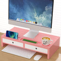 Monitor Stand Riser with Drawers and Phone/Cup Holder - Pink & White