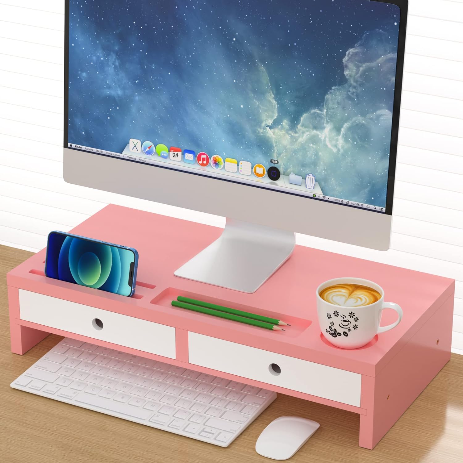 Monitor Stand Riser with Drawers for Ergonomic Desk Setup