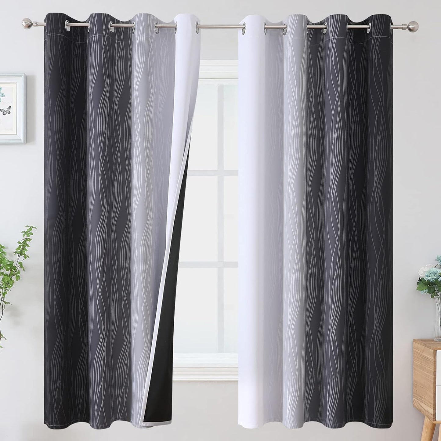 Ombre Greyish White Black Blackout Curtains for Modern Homes