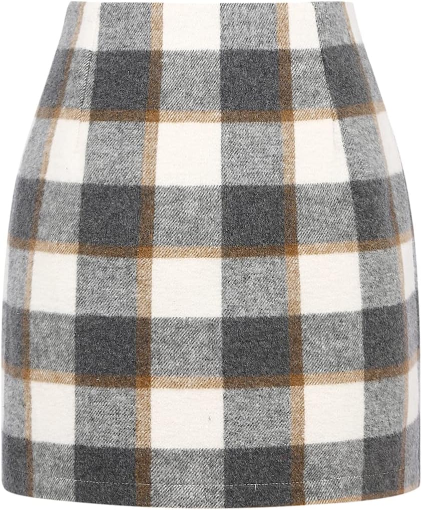 Womens High Waist Plaid Skirt Bodycon Pencil Wool Mini Skirts