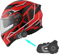 Full Face Dual Visor Helmet XL in Mechanic Red - Bluetooth Bundle