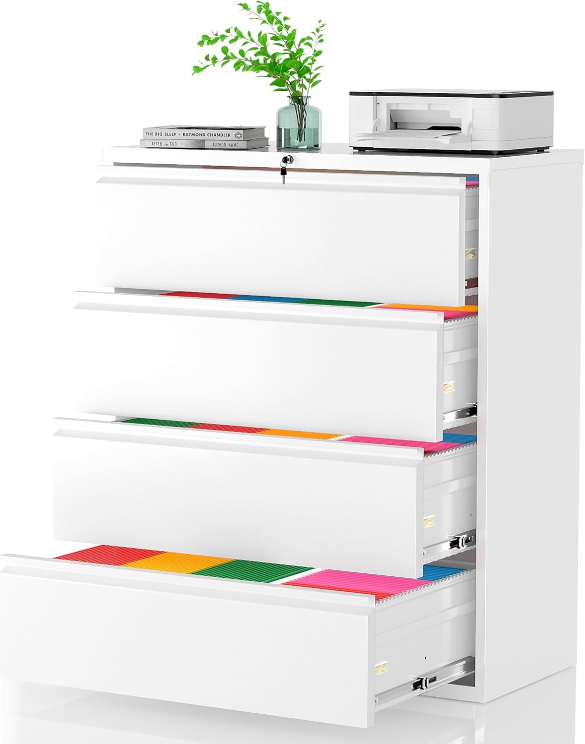 Pataku 4 Drawer File Cabinet with Lock for Home Office Storage