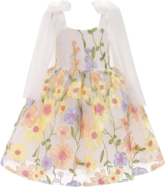 Flower Girl Floral Lace Tulle Dress for Junior Bridesmaids