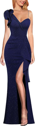VFSHOW One Shoulder Beaded Ruffle Maxi Dress - Elegant Prom Gown