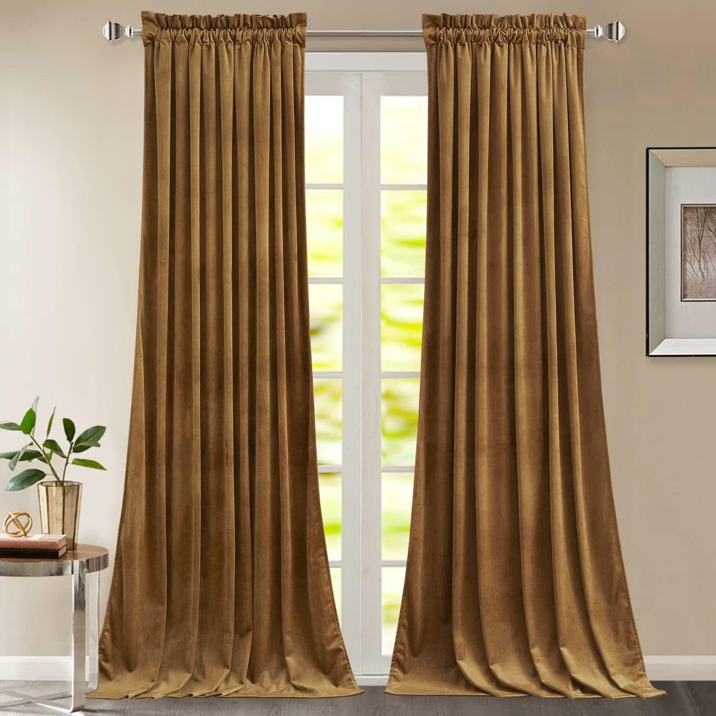 StangH Gold Brown Curtains for Living Room - Luxury Blackout Panels