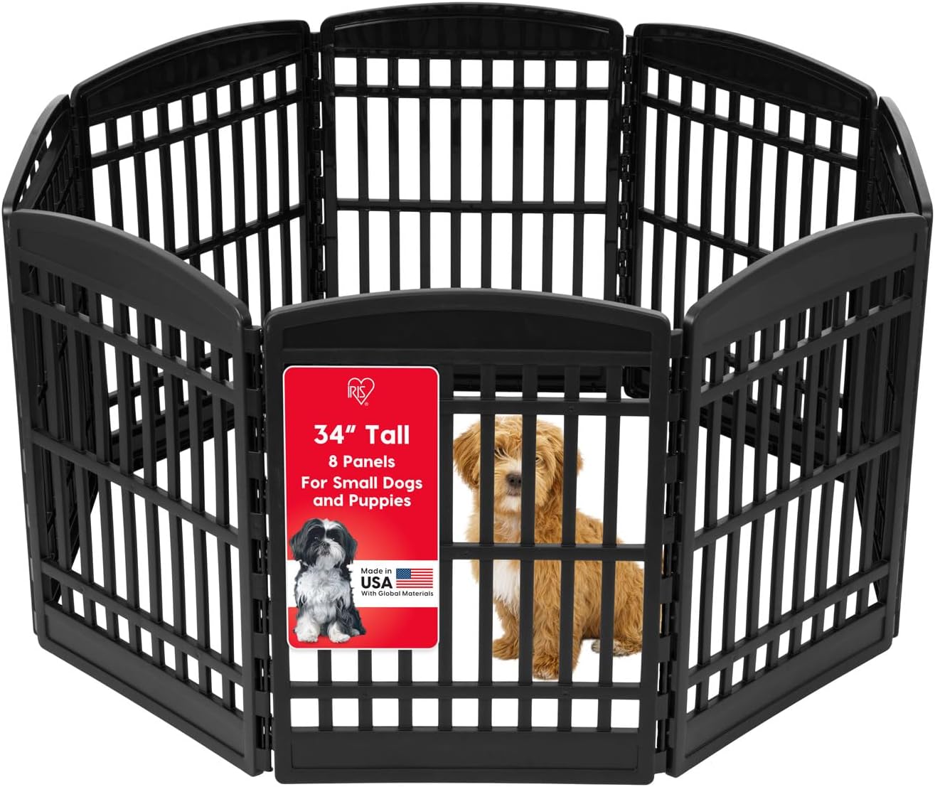 IRIS USA 34in 8-Panel Dog Playpen for Small to Medium Dogs
