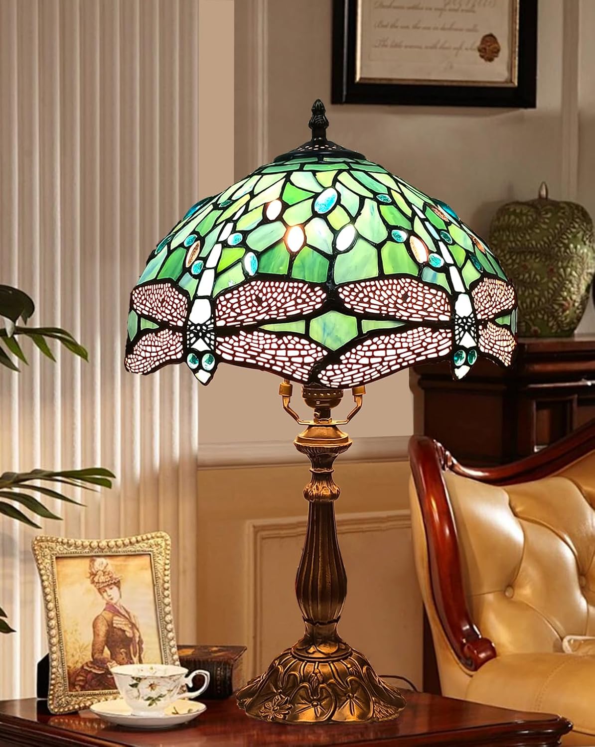 BMXKPO Tiffany Table Lamp: Sea Blue Dragonfly Design