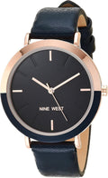 Nine West Women's Strap Watch with Navy Blue and Rose Gold Dial