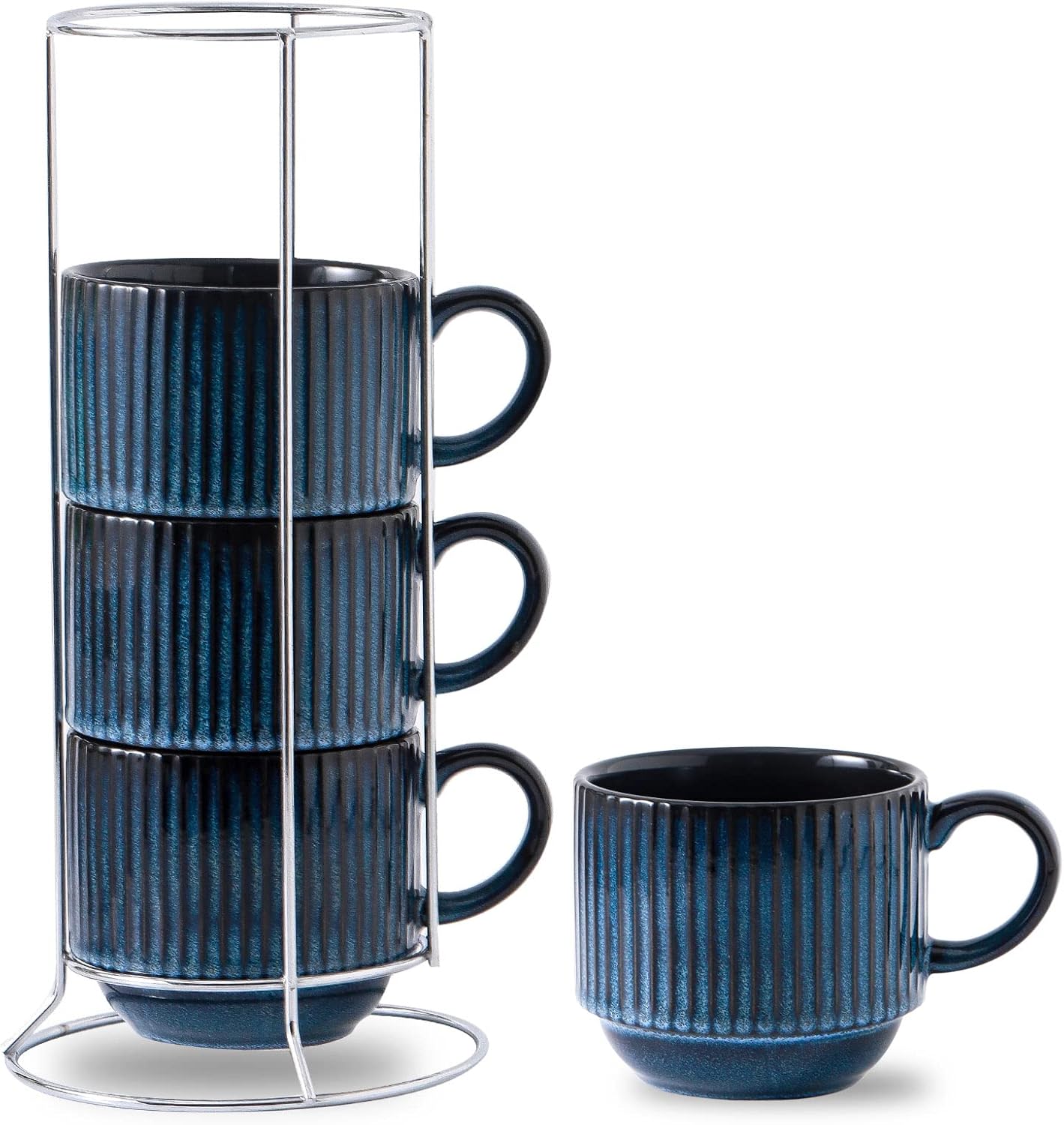 HASENSE Large Coffee Mug Set of 4 - Stylish Stackable Design