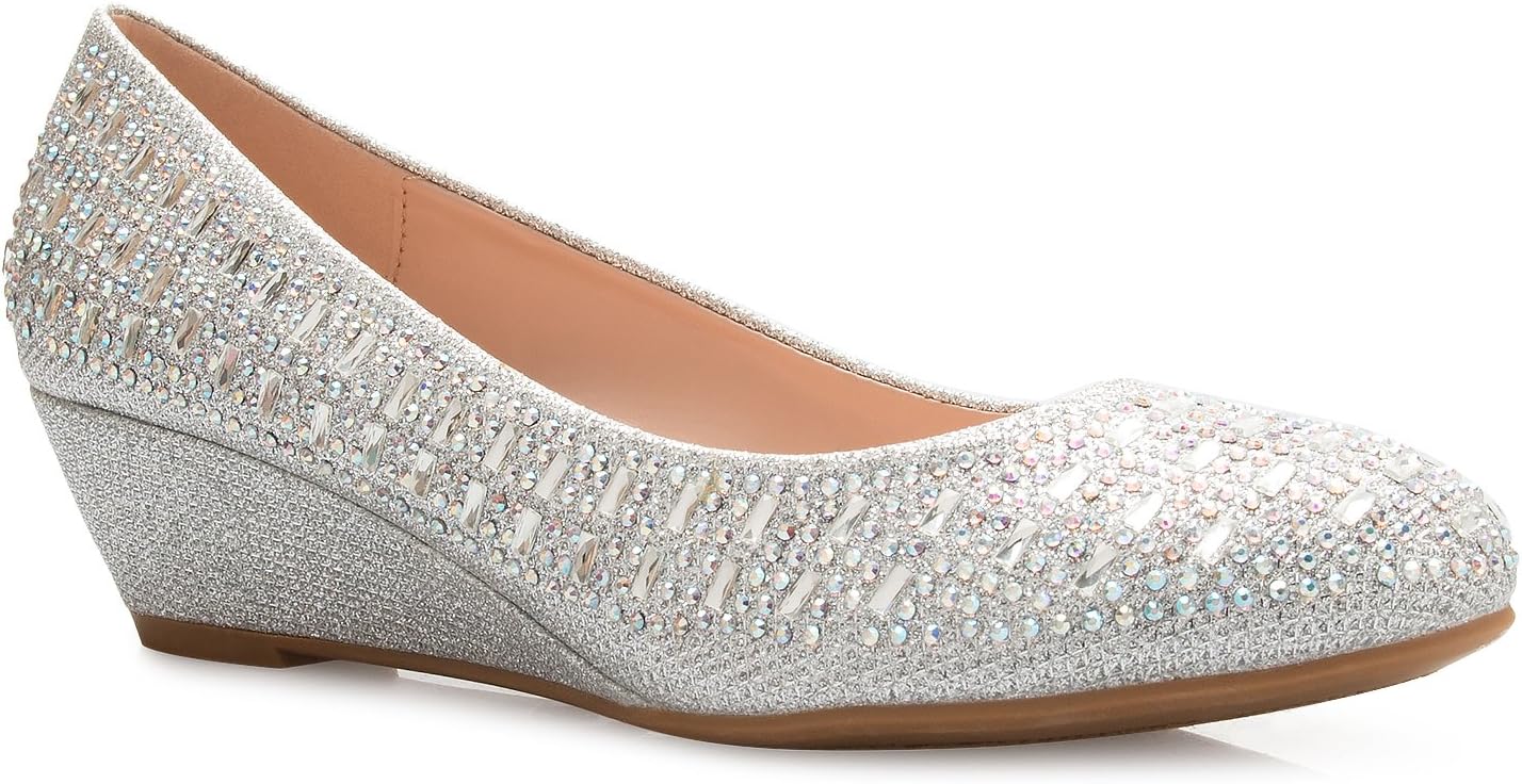 Olivia K Women's Close Round Toe Low Wedge Glitter Comfort