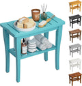 Bamboo Shower Bench Stool Sky Blue - Waterproof Bath Seat with Storage