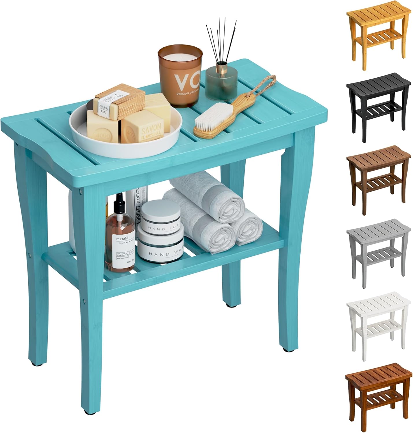 Bamboo Shower Bench Stool with Storage Shelf for Comfort