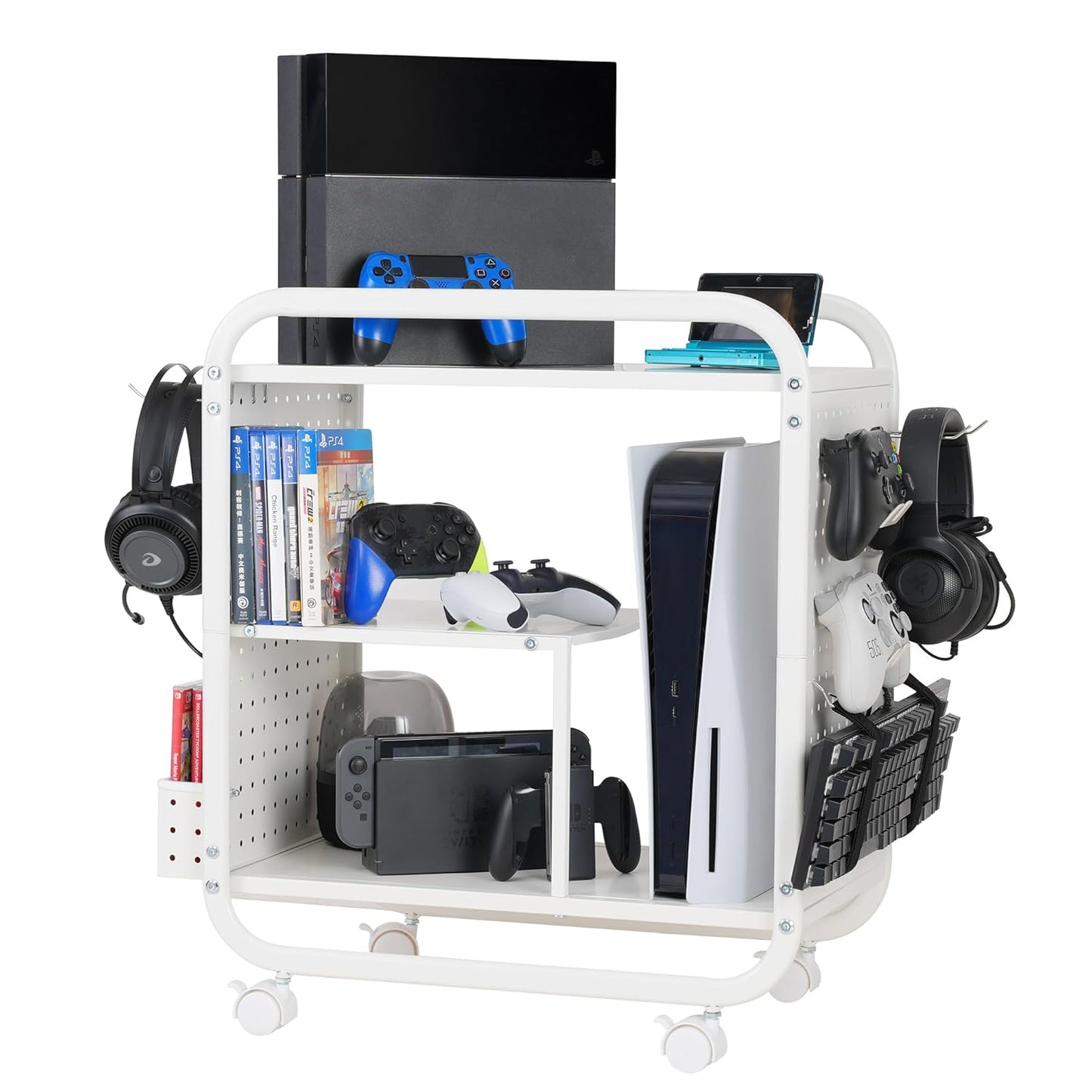 PLKOW Video Game Organizer Rolling Storage Rack for Consoles