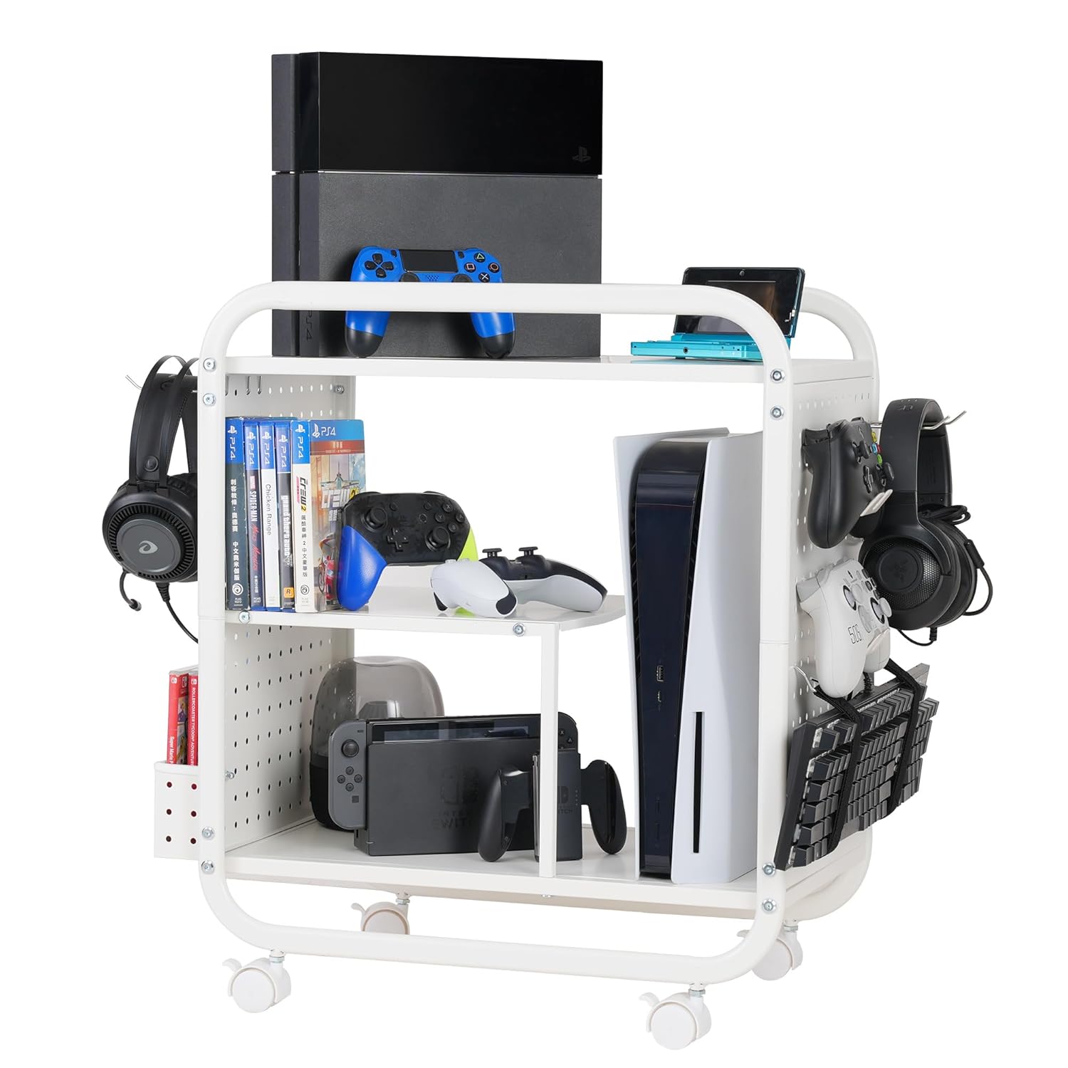 PLKOW Video Game Organizer Rolling Storage Rack for Consoles