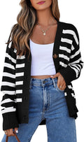 Striped V Neck Cardigan Sweater for Women - Lightweight Layering