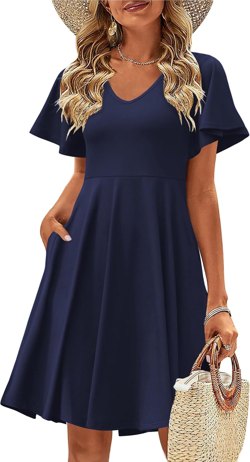 Zeagoo Womens Summer Dress Casual Swing Floral Ruffle Mini Dress