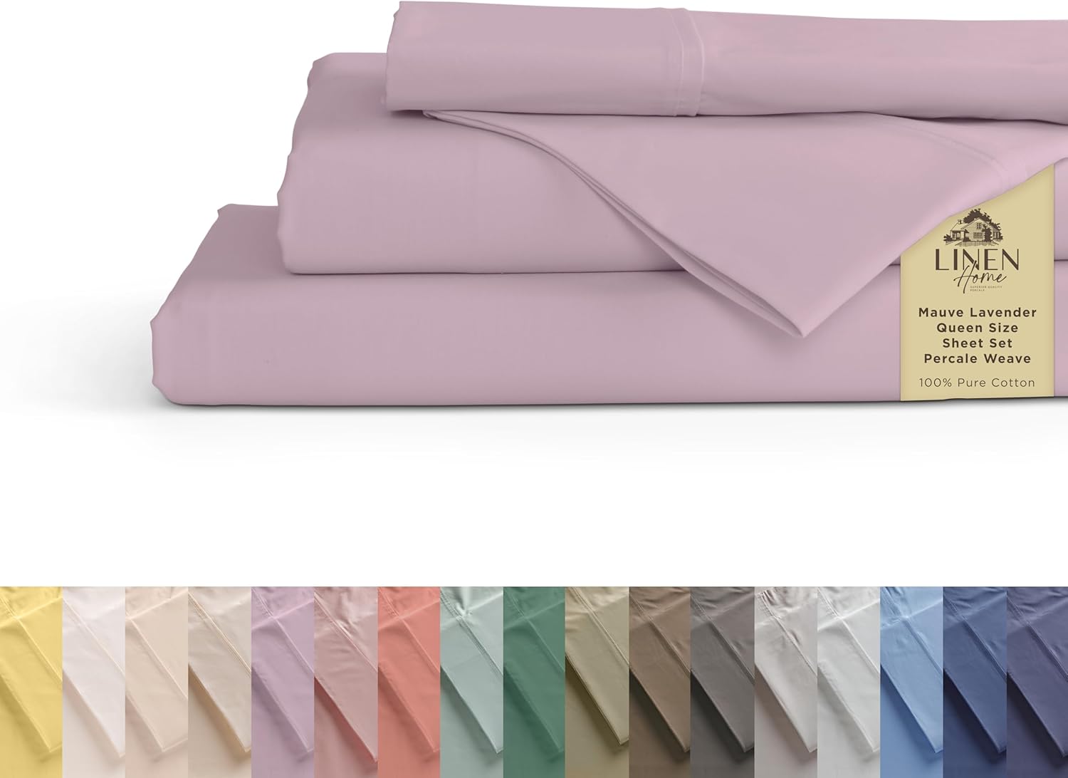 100% Cotton Percale Queen Size Sheets Set in Mauve Lavender