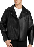 Men's Faux Leather Bomber Jacket - Slim Fit Motorcycle Biker Coat