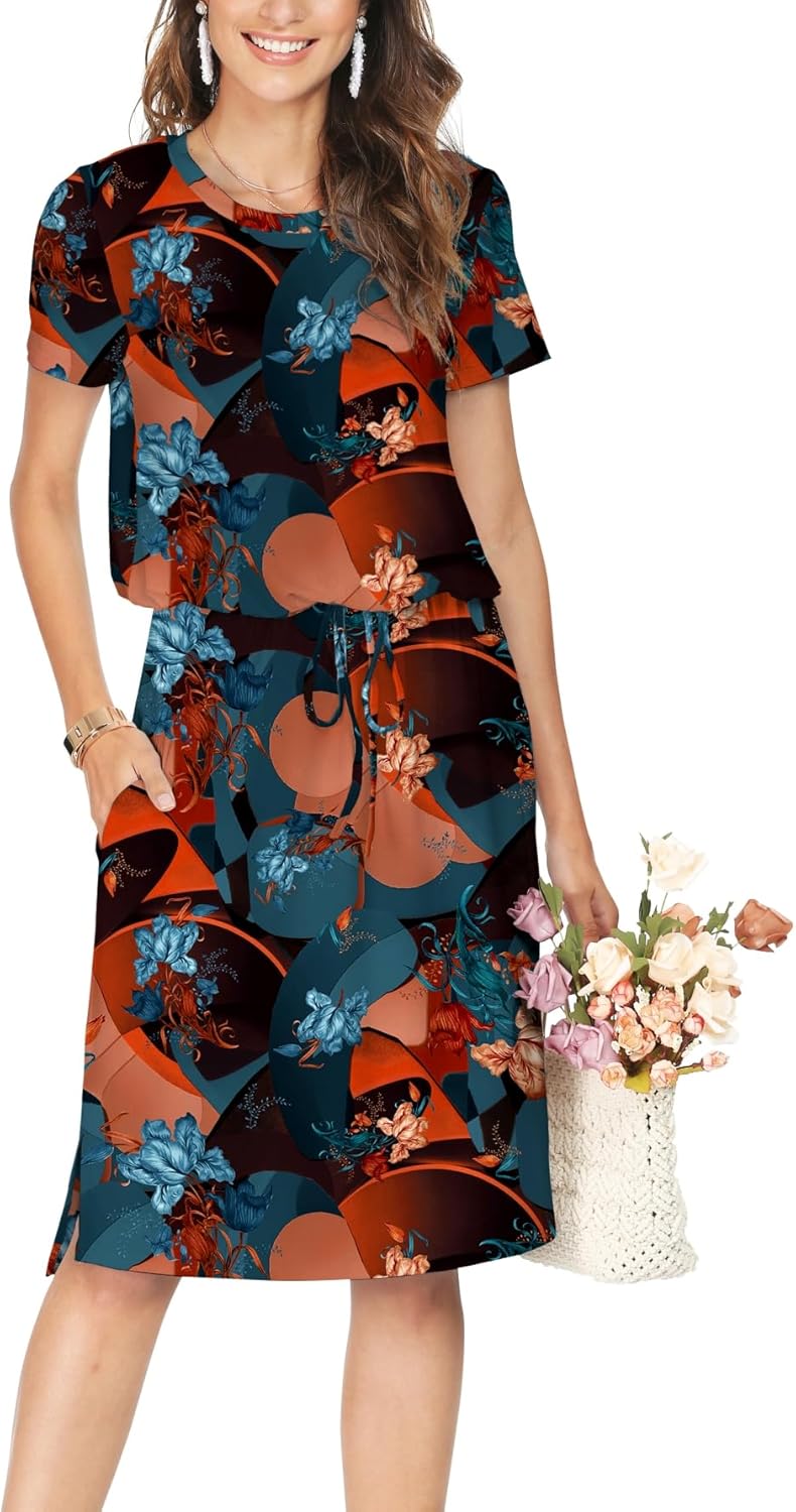 Simier Fariry Womens Summer Hide Belly Knee Length Travel Dress