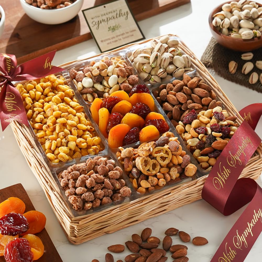 Sympathy Fruit And Nuts Gift Basket - Gourmet Healthy Gifts
