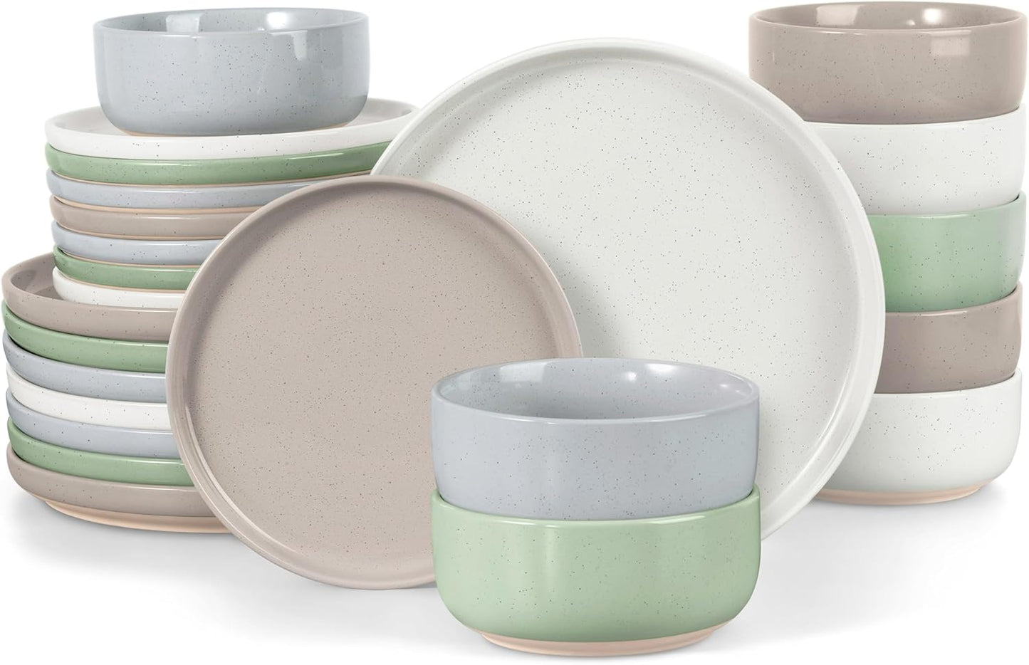 LIANYU Dinnerware Plates and Bowls Set for 8, 24PCS Speckled