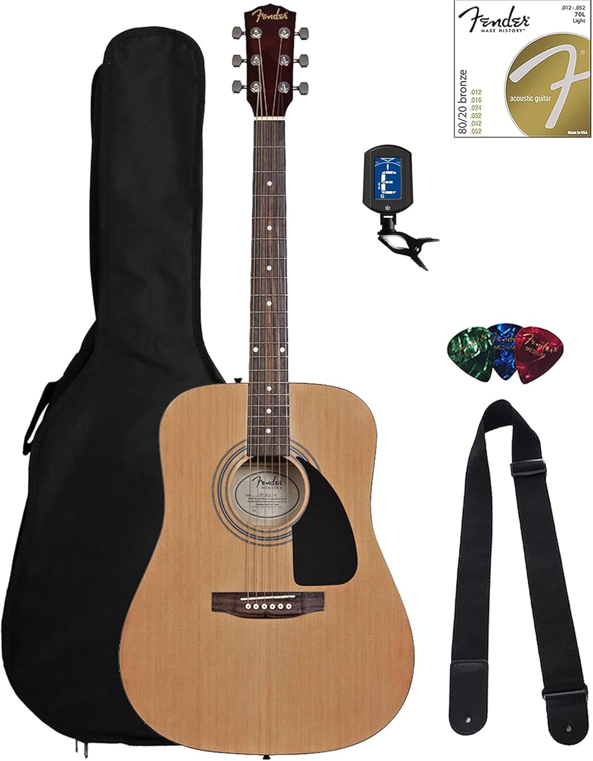 Fender Dreadnought Acoustic Guitar Bundle with Gig Bag and More