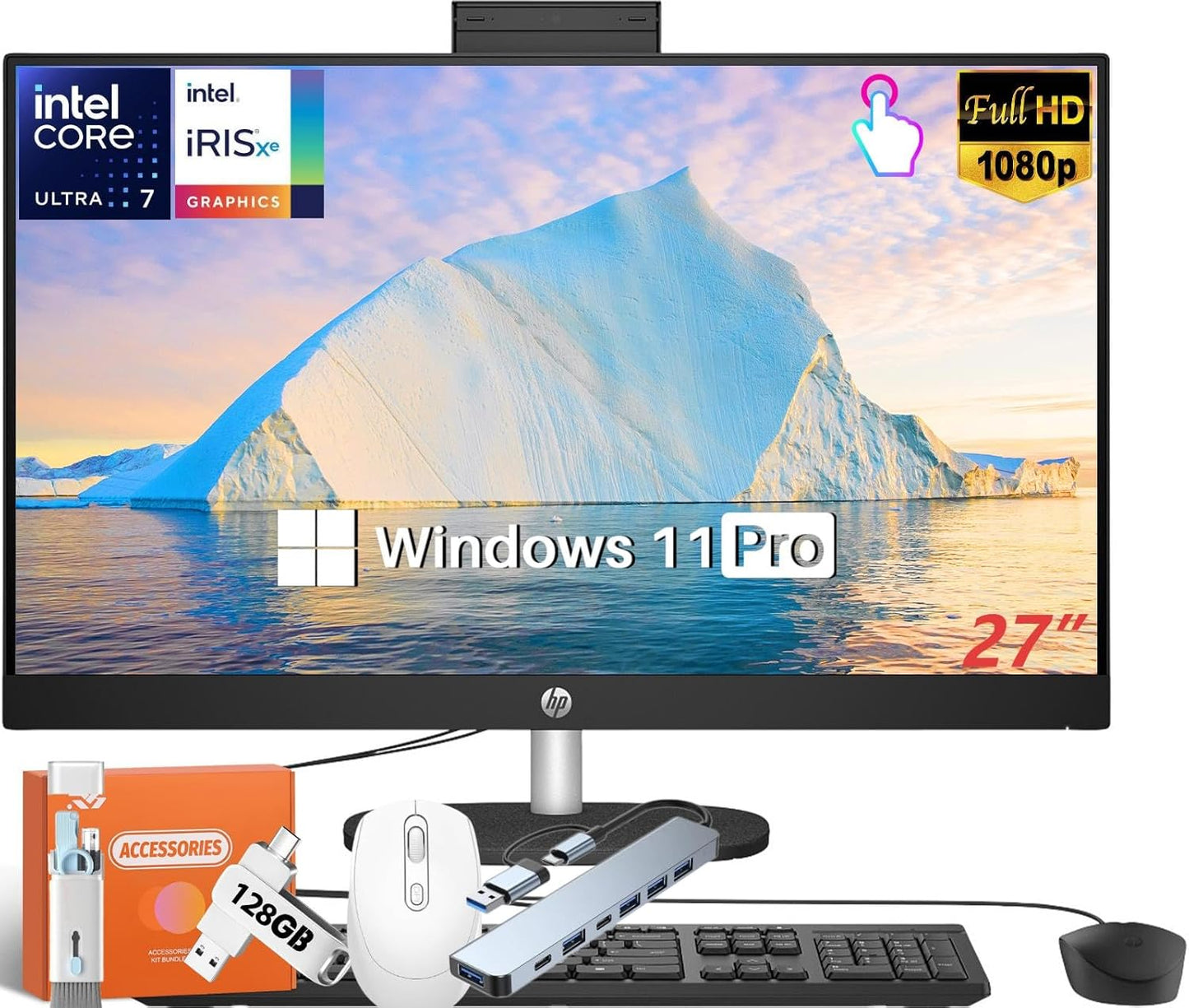 HP 2025 27 FHD All-in-One Touchscreen Desktop with Intel Ultra 7