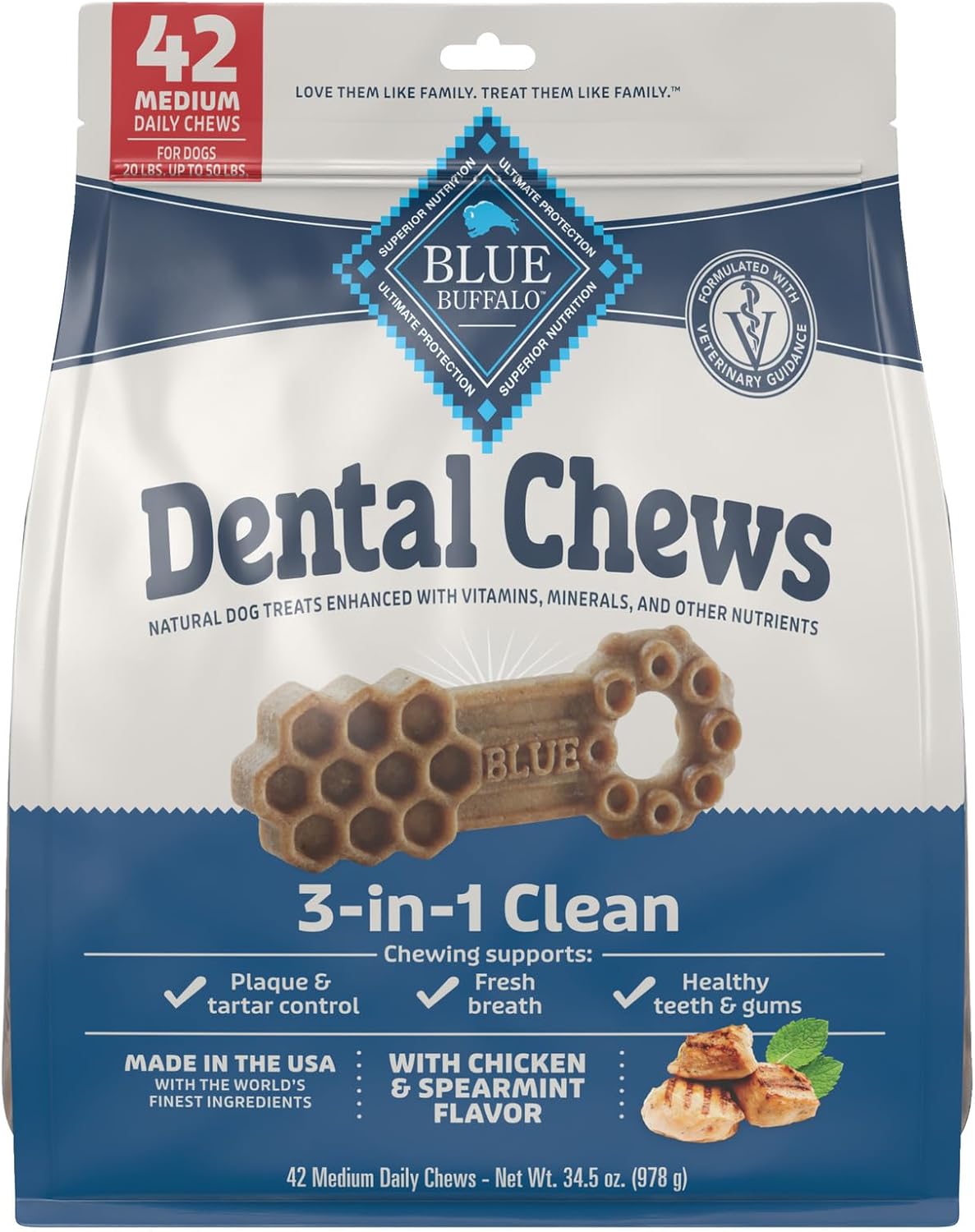 Blue Buffalo Dental Chews for Medium Dogs - Chicken & Spearmint
