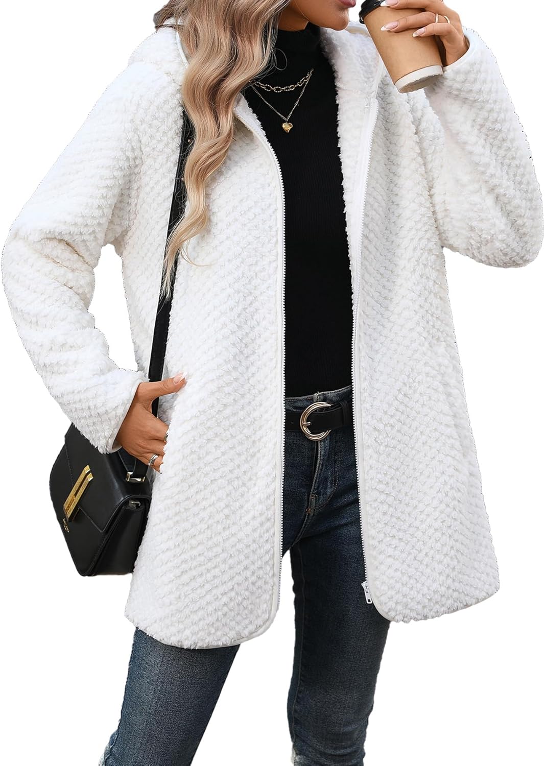 Womens Fleece Jacket Hooded Winter Warm Full Zip Long Sleeve