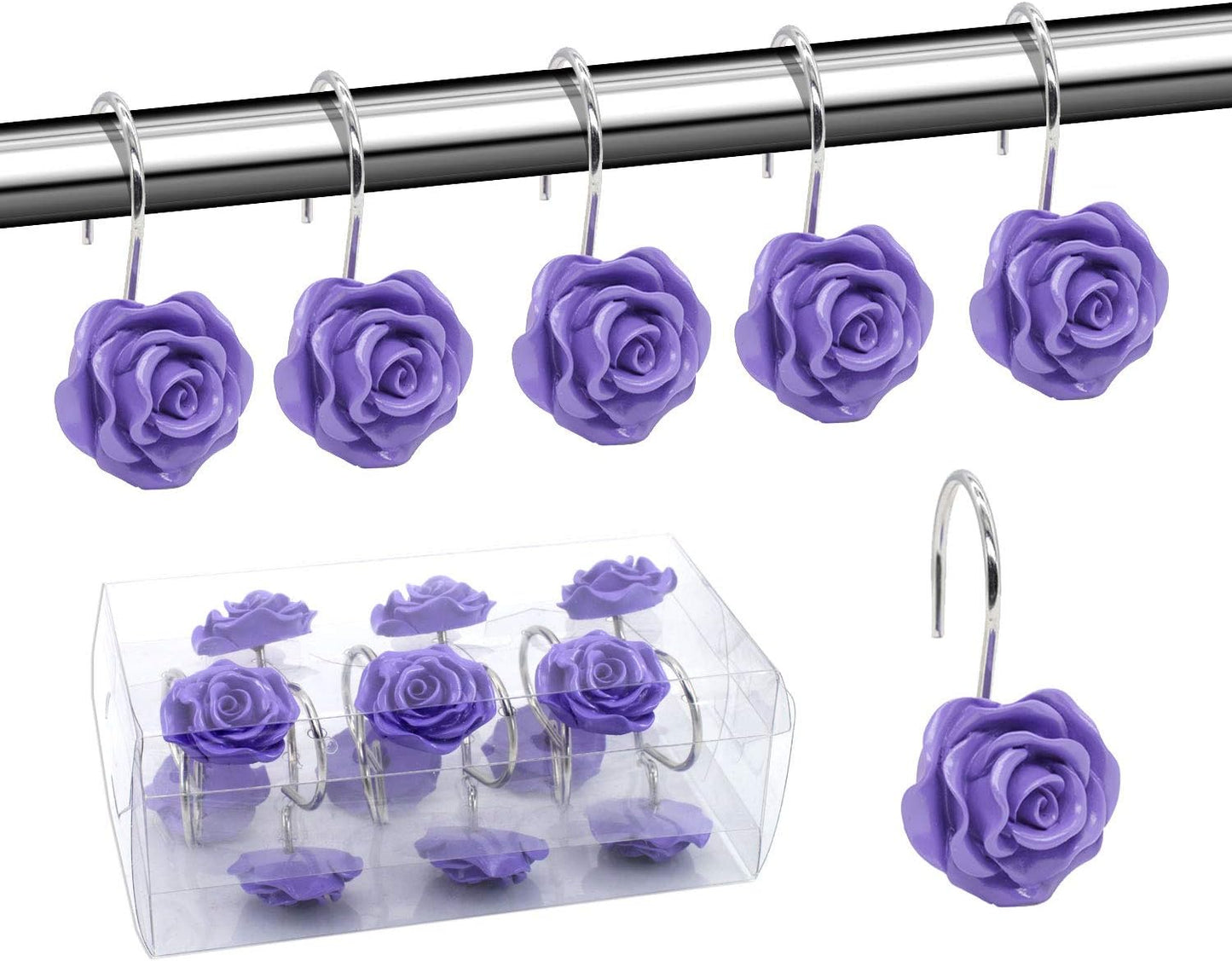 Rustproof Rose Shower Hooks Set - 12 Purple