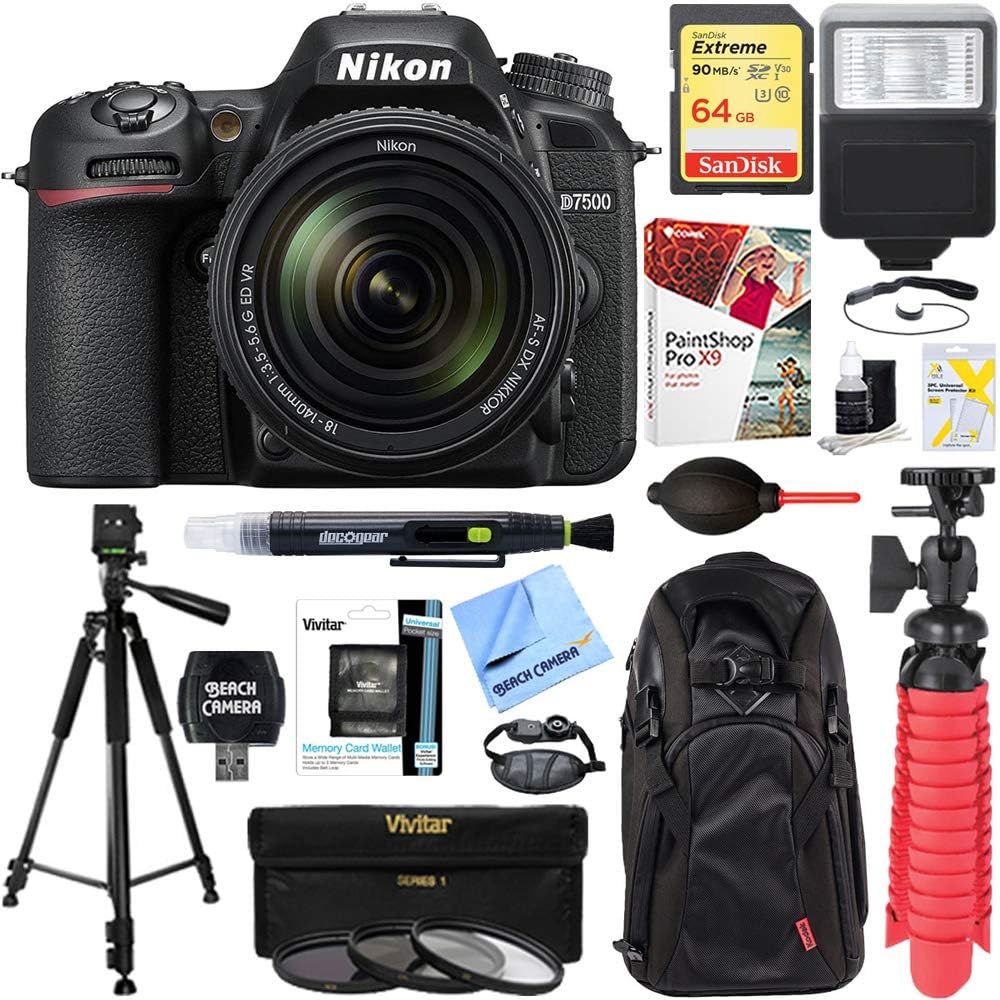 Nikon D7500 20.9MP 4K DSLR Bundle: Includes VR Lens & 64GB Memory