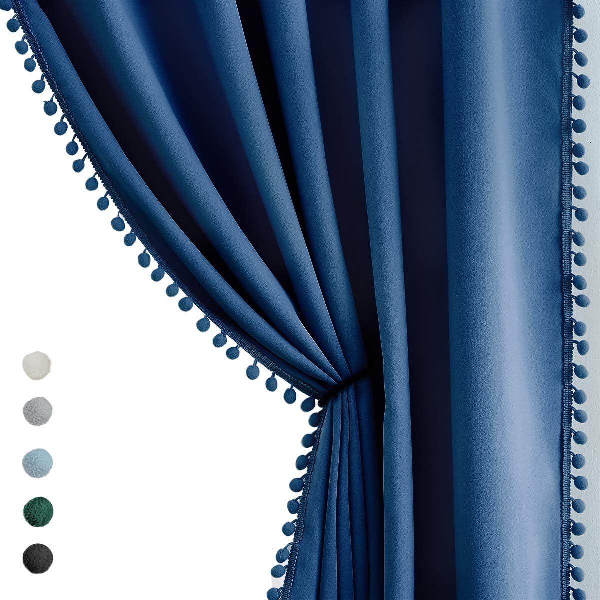 Pom Pom Curtains by Treatmentex: Navy Royal Blue Blackout
