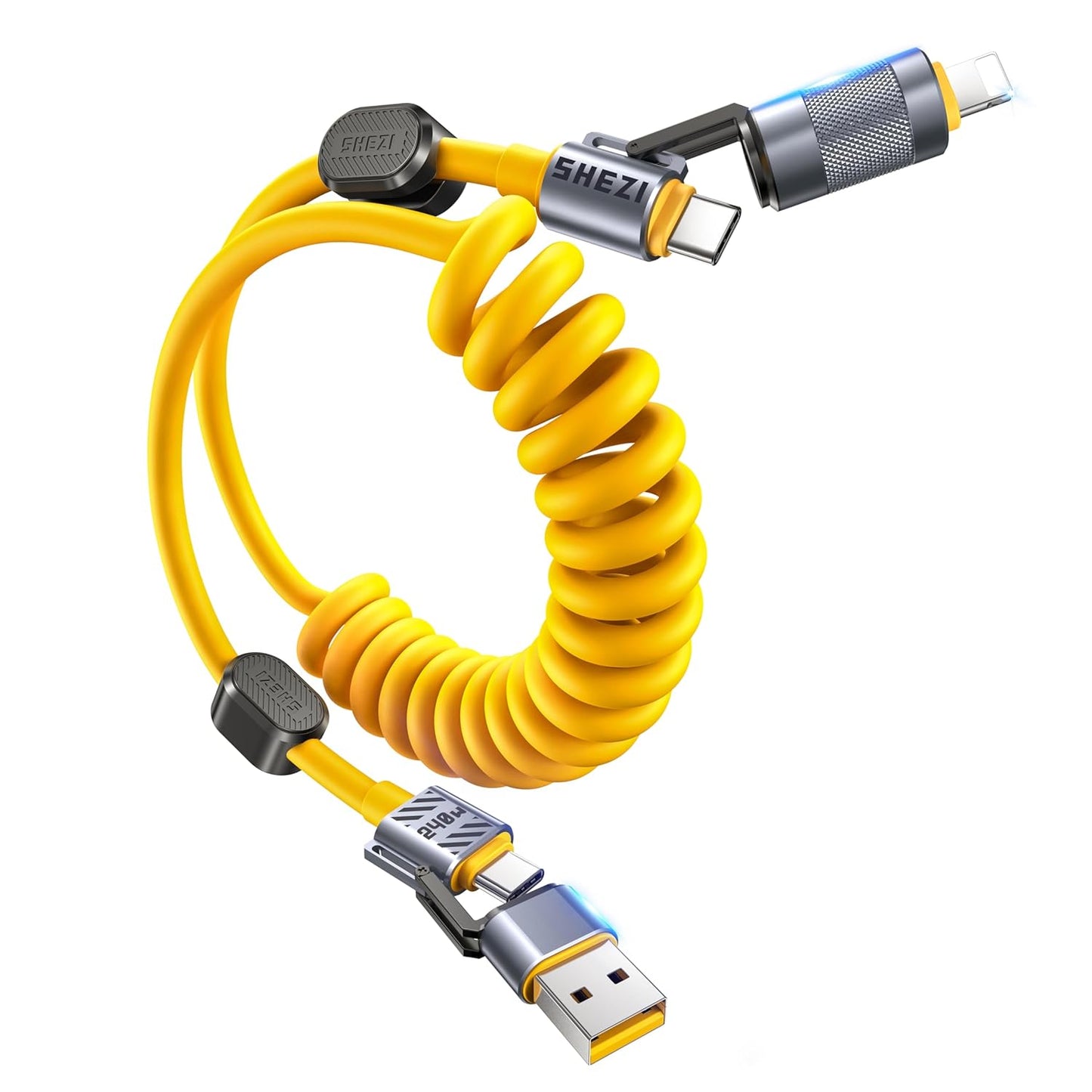 Fast Charge 4-in-1 Coiled USB C Cable Vexipia
