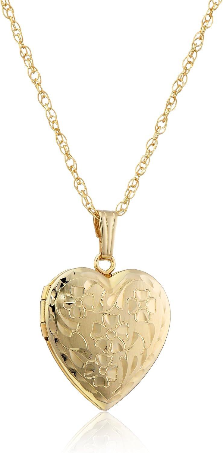 Elegant 14k Engraved Flowers Heart Locket Necklace Gift