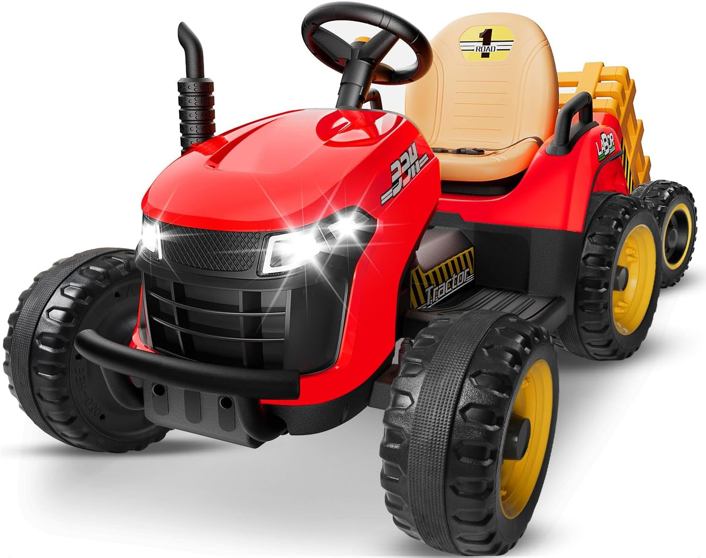 24V Ride On Tractor with Detachable Trailer for Kids Ages 2-5