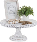 Hanobe White Wood Cake Stand with Beaded Edge - Rustic 12 in Pedestal