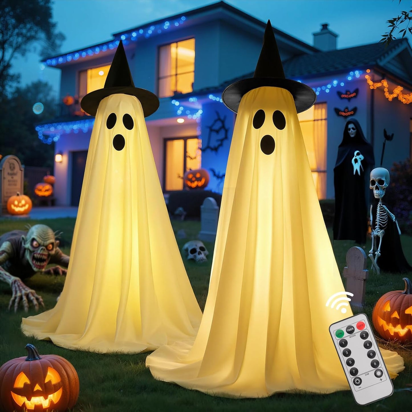 Cute Ghost Halloween Decorations with Remote Control String Lights