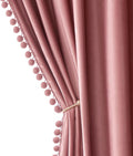 Blush Pink Pom Pom Velvet Blackout Curtains 96 in - Kids Room