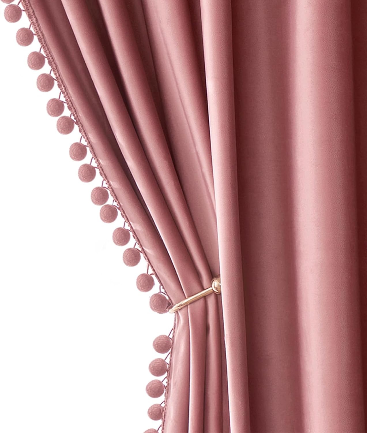 MIULEE Blush Pink Pom Pom Velvet Curtains for Kids Room Decor