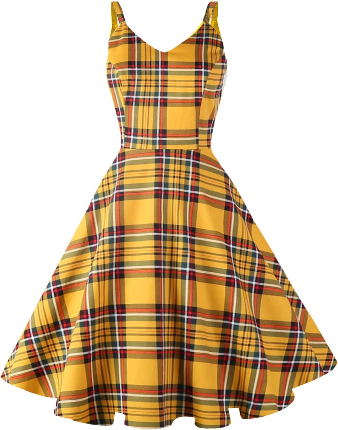 GOOBGS Women's 1950s Retro Vintage Spaghetti Strap Dress