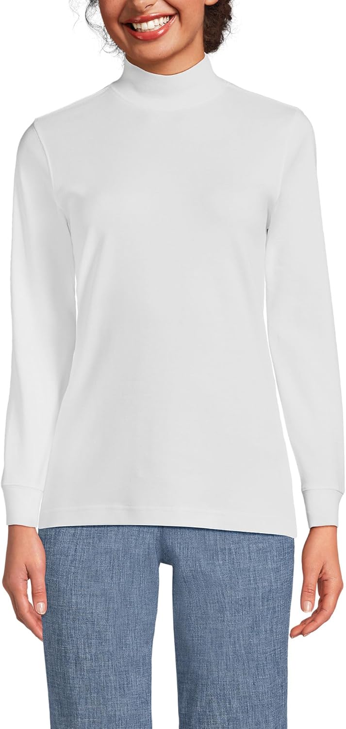 Lands' End Women's Relaxed Cotton Long Sleeve Mock Turtleneck